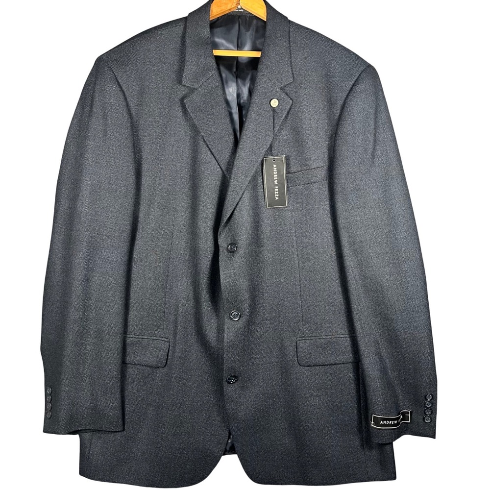Andrew Fezza Blazer Mens 48EXL Charcoal Grey Lambs Wool Herringbone 3Button Nemo